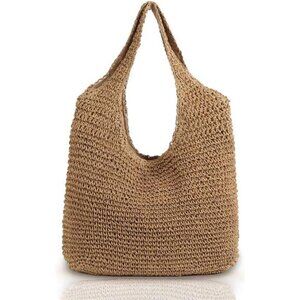 Hand-woven Soft Large Straw Shoulder Bag Boho Straw Handle Tote Retro Summer